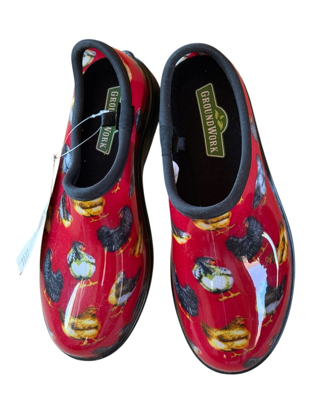 Women’s Red Chick Print Rain Clogs, Red garden shoes, Women’s garden Shoes